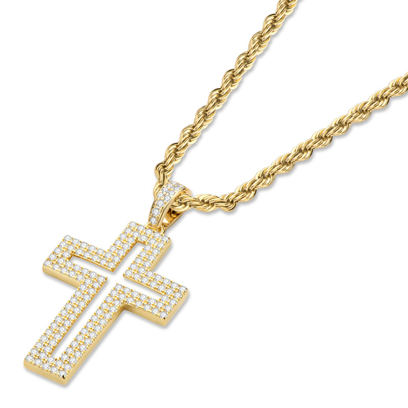 925 Sterling Silver Created Diamond Personalized Cross Hollow Pendant Necklace 4