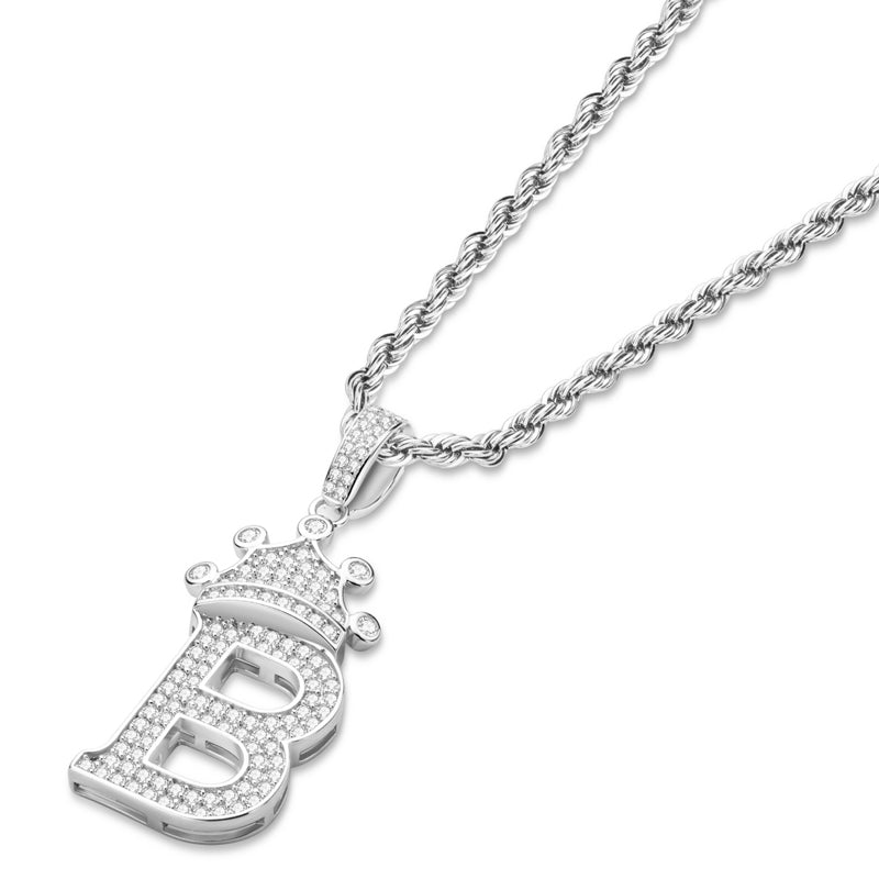 925 Sterling Silver Round Cut Created Diamond Hip Hop Micro Pave The Letter B Pendant Necklace 4