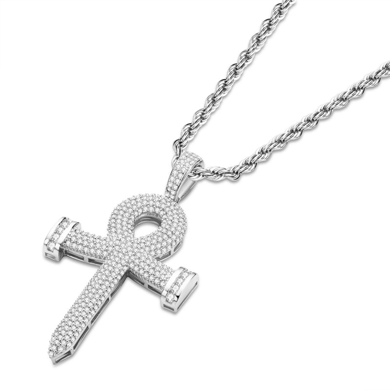 925 Sterling Silver Personalized Cross Created CZ Rope Chain Pendant Necklace 3