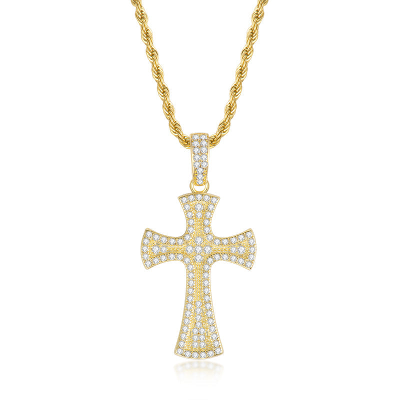 925 Sterling Silver Created CZ Cross Hip Hop Long Rope Chain Pendant Necklace 2