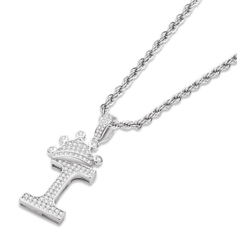 925 Sterling Silver Round Cut Created Diamond Hip Hop Micro Pave The Letter I Pendant Necklace 4