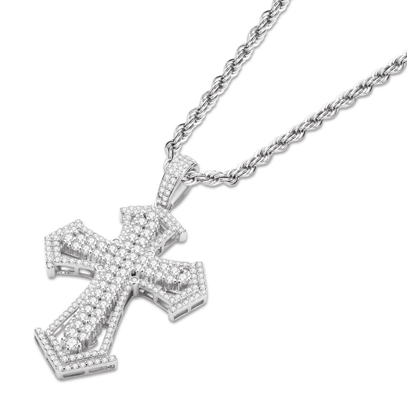 925 Sterling Silver Created Diamond Personalized Cross Luxury Hip Hop Pendant Necklace 2