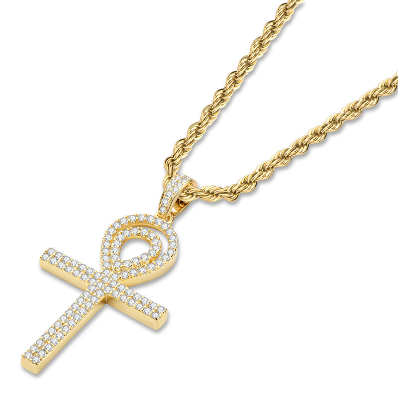 925 Sterling Silver Round Cut Created CZ Personalized Cross Hip Hop Pendant Necklace 4