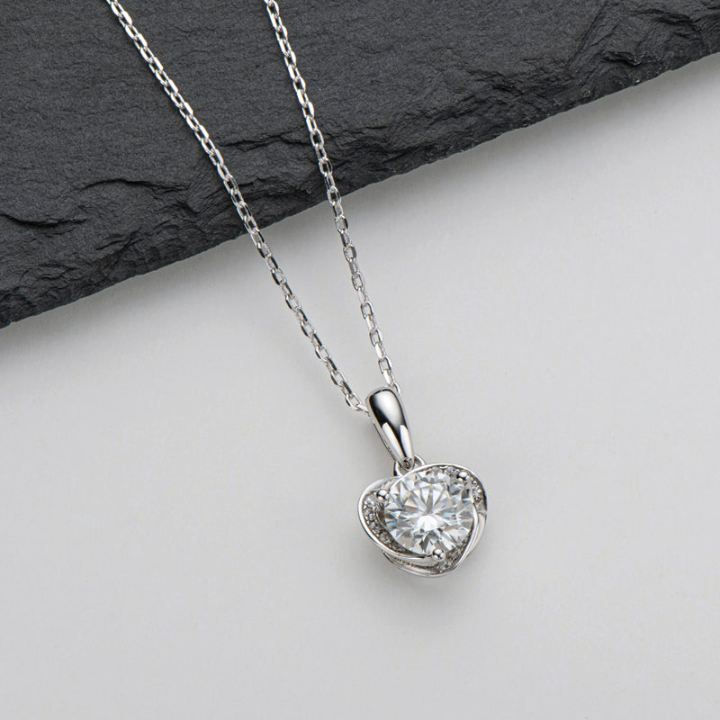 925 Sterling Silver Classic Brilliant Round CZ Heart-shaped Pendant Necklace 7