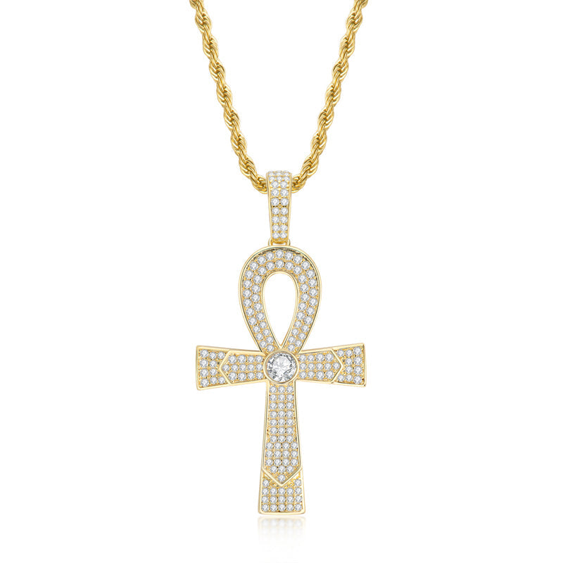 925 Sterling Silver Round Cut Created Diamond Cross Hip Hop Luxury Pendant Necklace 2