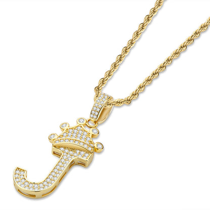 925 Sterling Silver Round Cut Created Diamond Hip Hop Micro Pave The Letter J Pendant Necklace 4