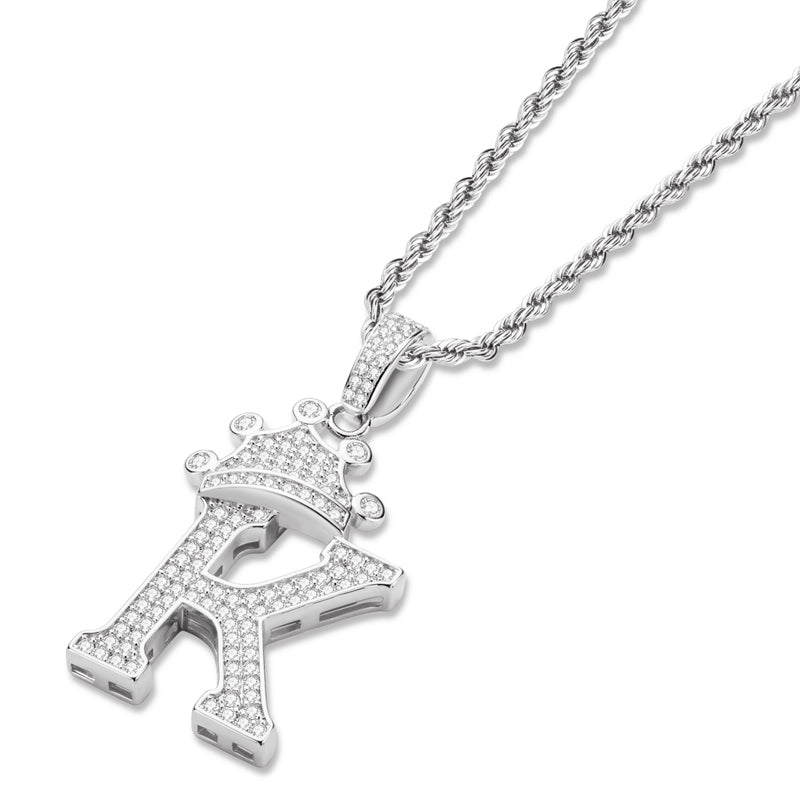 925 Sterling Silver Created Diamond Hip Hop Micro Pave The Letter K Pendant Necklace 3