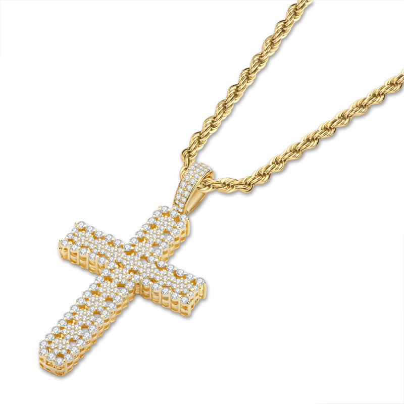 925 Sterling Silver Round Cut Created Diamond Personalized Cross Hip Hop Pendant Necklace 23.62'' 4