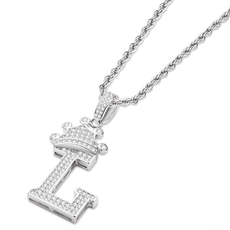 925 Sterling Silver Round Cut Created Diamond Hip Hop Micro Pave The Letter L Pendant Necklace 4