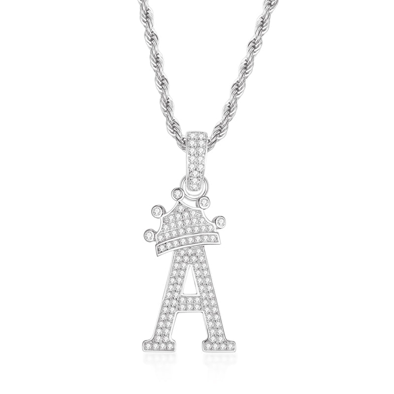 925 Sterling Silver Round Cut Created Diamond Hip Hop Micro Pave The Letter A Pendant Necklace 1