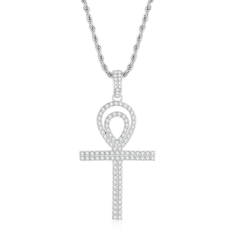 925 Sterling Silver Round Cut Created CZ Personalized Cross Hip Hop Pendant Necklace 1