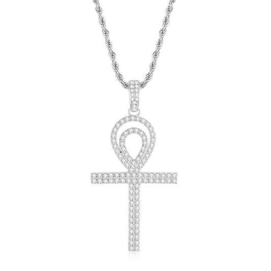 925 Sterling Silver Round Cut Created CZ Personalized Cross Hip Hop Pendant Necklace 1