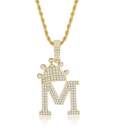 925 Sterling Silver The Letter M Created CZ Hip Hop Rope Chain Pendant Necklace 2