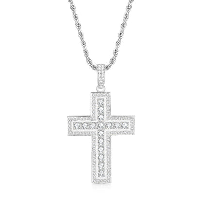 925 Sterling Silver Round Cut Created Diamond Hip Hop Charm Cross Pendant Necklace 1