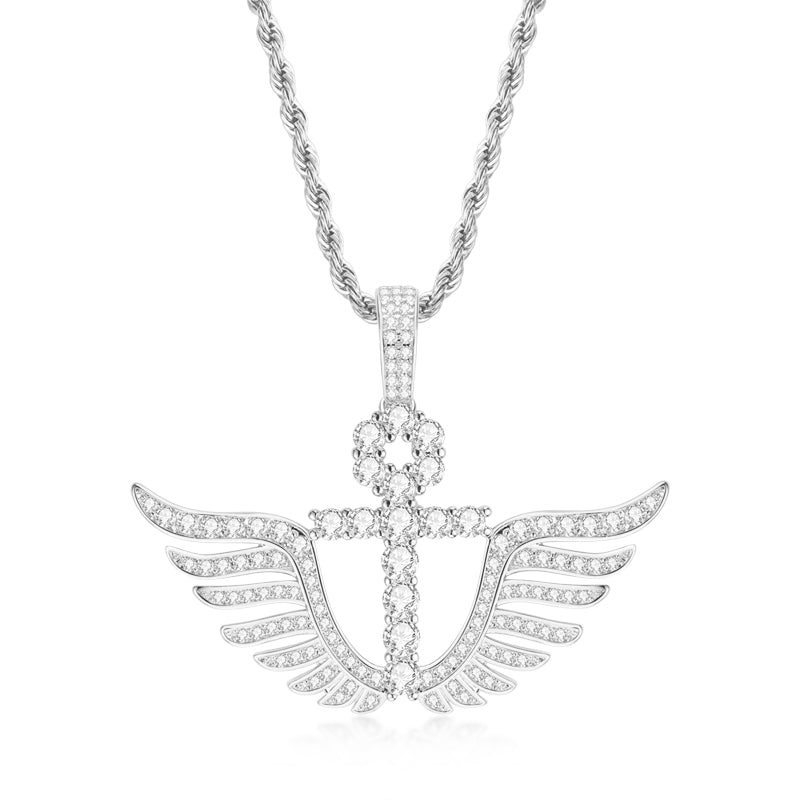 925 Sterling Silver Cross Wings Created Diamond Personalized Pendant Necklace 1