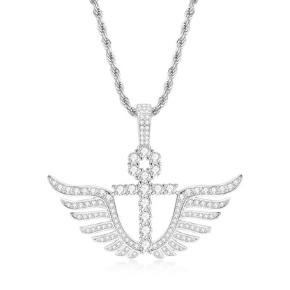 925 Sterling Silver Cross Wings Created Diamond Personalized Pendant Necklace 1