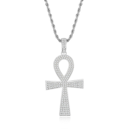 925 Sterling Silver Cross Created Diamond Hip Hop Long Chain Pendant Necklace 1