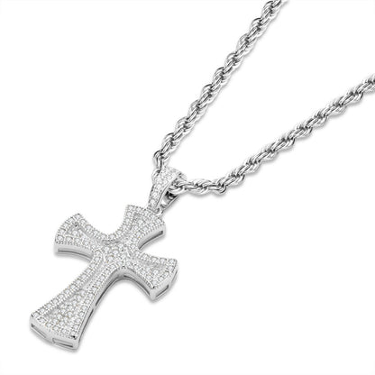 925 Sterling Silver Created CZ Cross Hip Hop Long Rope Chain Pendant Necklace 3