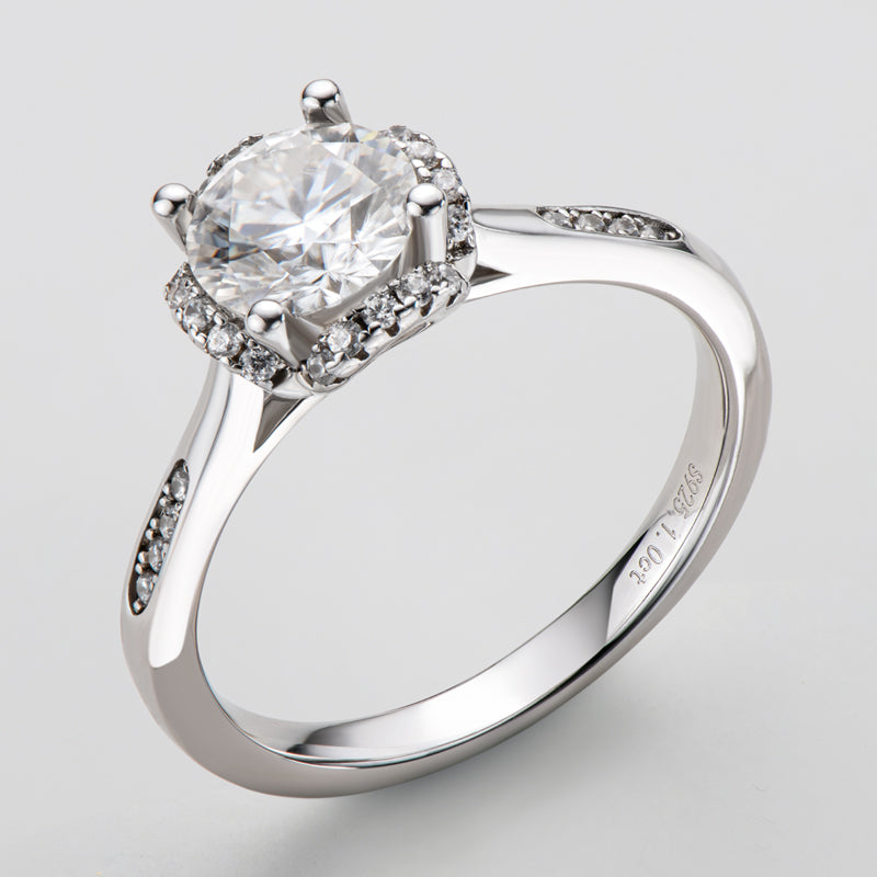 925 Sterling Silver Classic Round Cut CZ Halo Ring 5