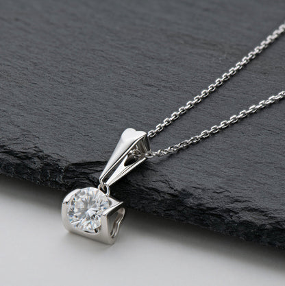 925 Sterling Silver Classic Brilliant Round CZ Pendant Necklace 8