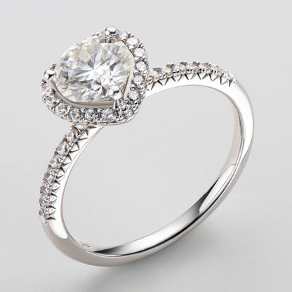 925 Sterling Silver Love Heart Halo Round Cut CZ Ring 7