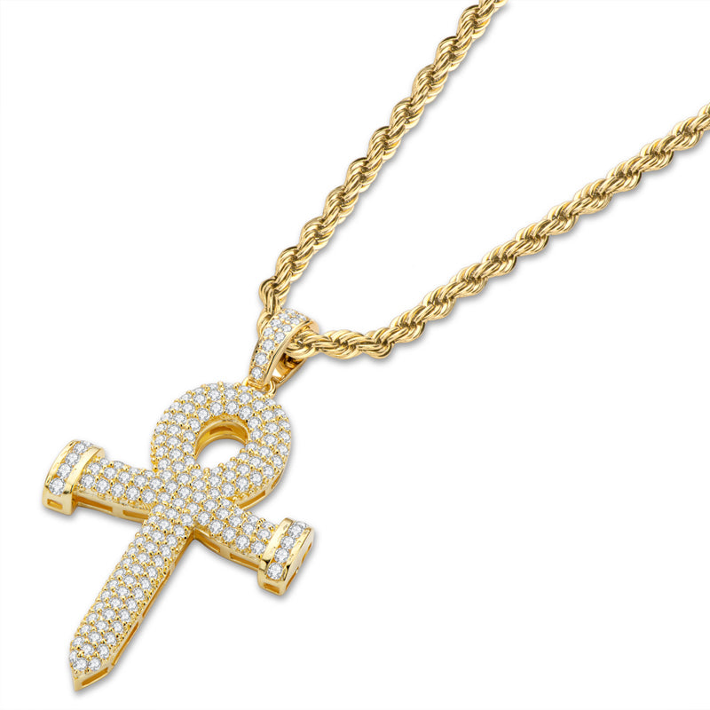 925 Sterling Silver Created Diamond Cross Hip Hop Rope Chain Pendant Necklace 3