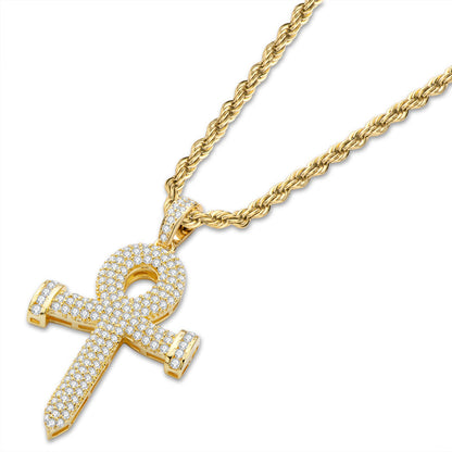 925 Sterling Silver Created Diamond Cross Hip Hop Rope Chain Pendant Necklace 3