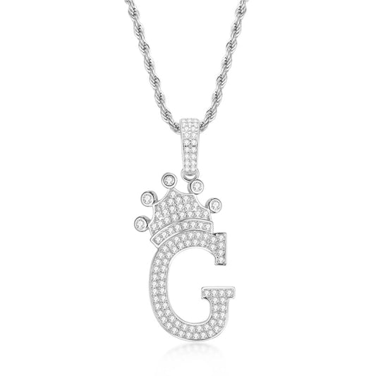 925 Sterling Silver Round Cut Created Diamond Hip Hop Micro Pave The Letter G Pendant Necklace 1