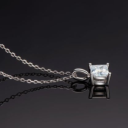 925 Sterling Silver Princess Cut CZ Pendant Necklace 5