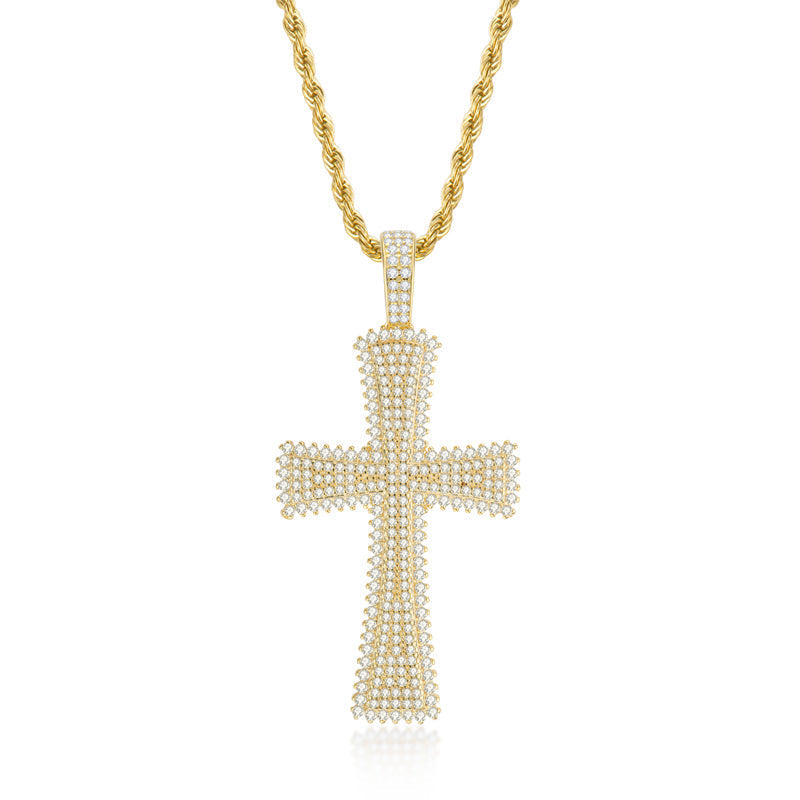 925 Sterling Silver Created Diamond Cross Hip Hop Rope Chain Luxury Pendant Necklace 2