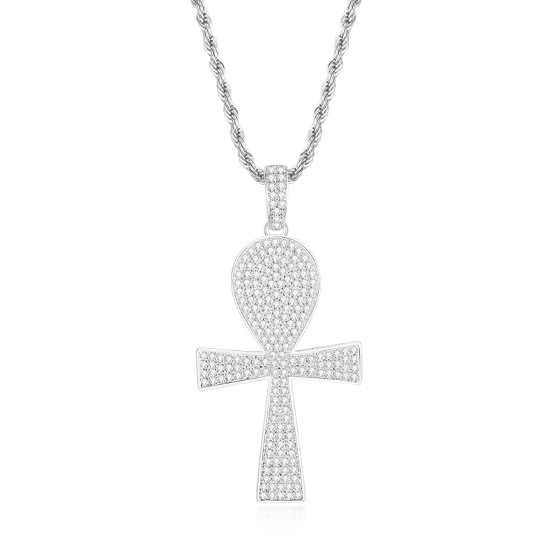 925 Sterling Silver Full Created Diamond Cross Hip Hop Men Pendant Necklace 1