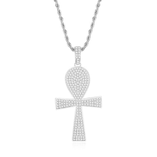 925 Sterling Silver Full Created Diamond Cross Hip Hop Men Pendant Necklace 1