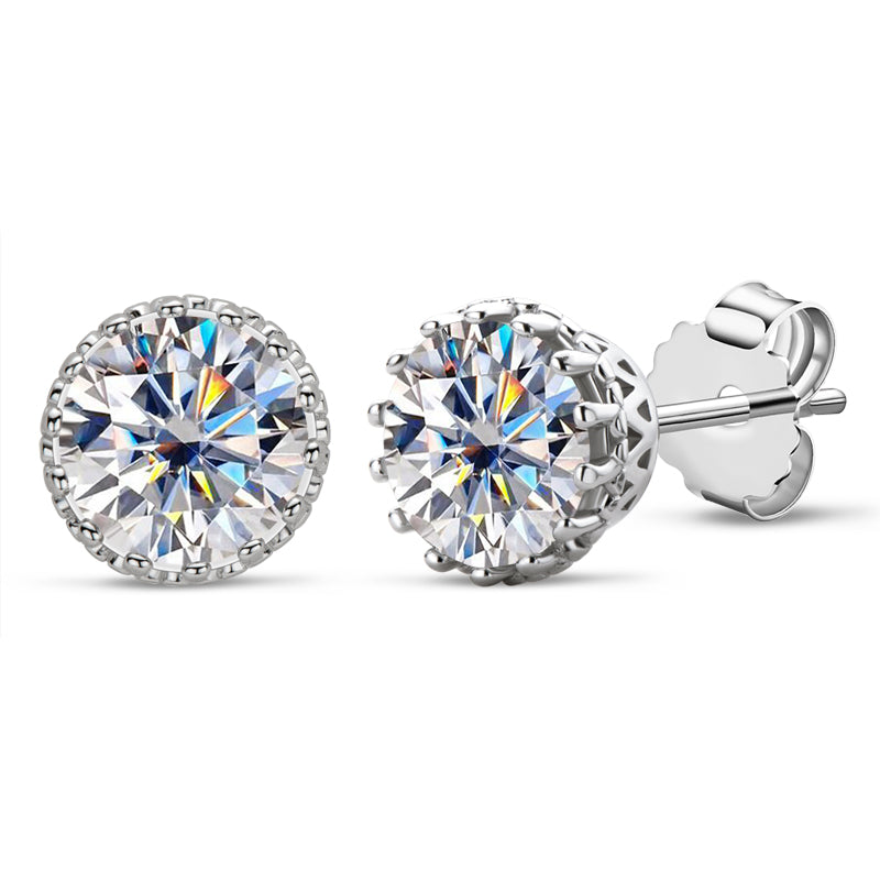 925 Sterling Silver Vintage Crown Round Cut CZ Halo Stud Earrings 3