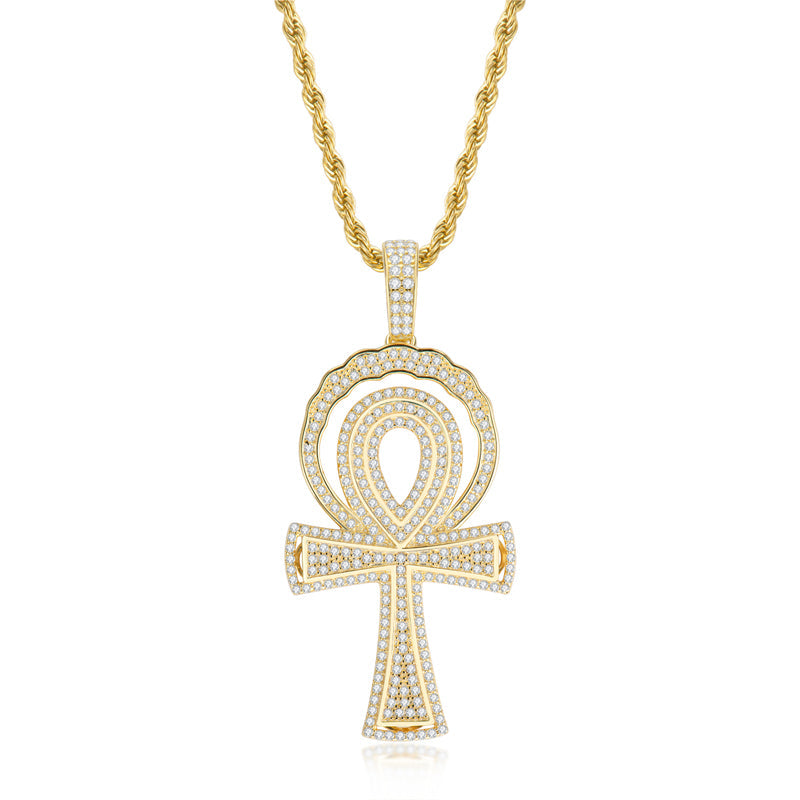 925 Sterling Silver Created CZ Cross Hip Hop Luxury Multilayer Pendant Necklace 2