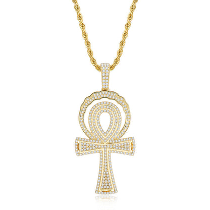 925 Sterling Silver Created CZ Cross Hip Hop Luxury Multilayer Pendant Necklace 2