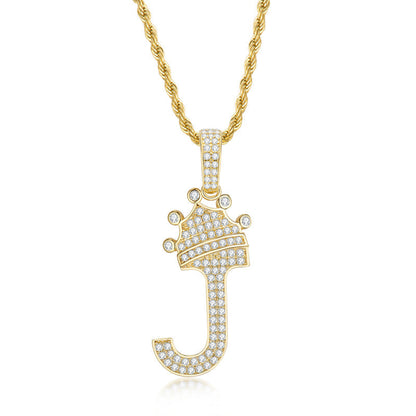 925 Sterling Silver Round Cut Created Diamond Hip Hop Micro Pave The Letter J Pendant Necklace 2