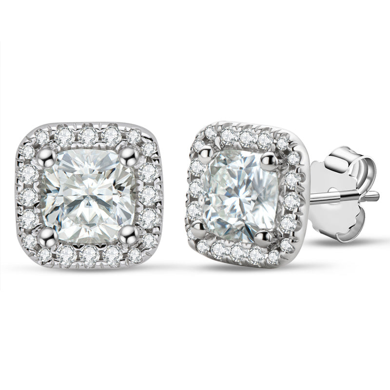 925 Sterling Silver Cushion Cut Cubic Zirconia Halo Stud Earrings 1