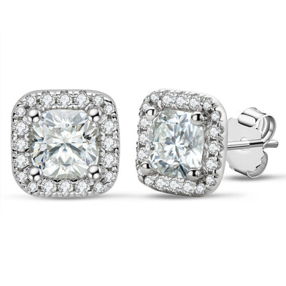 925 Sterling Silver Cushion Cut Cubic Zirconia Halo Stud Earrings 1