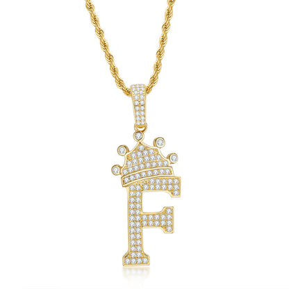 925 Sterling Silver Round Cut Created Diamond Hip Hop Micro Pave The Letter F Pendant Necklace 2