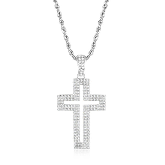 925 Sterling Silver Created Diamond Personalized Cross Hollow Pendant Necklace 1