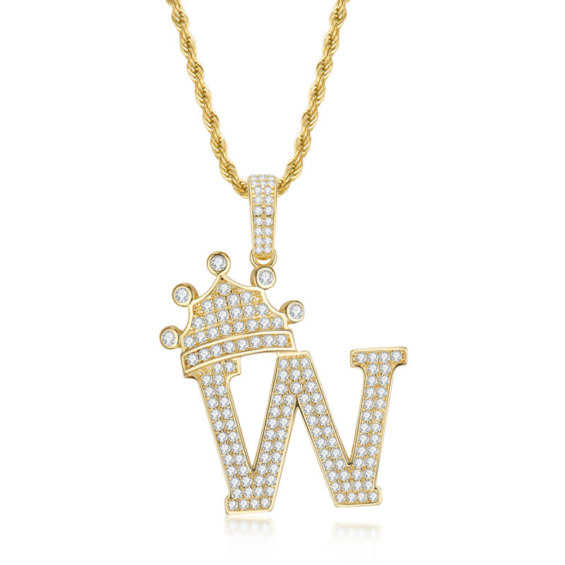 925 Sterling Silver The Letter W Created Diamond Hip Hop Men Women Pendant Necklace 4