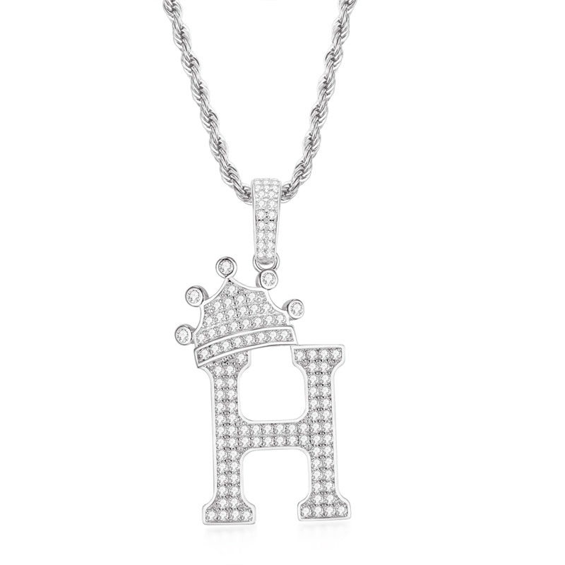 925 Sterling Silver Round Cut Created Diamond Hip Hop Micro Pave The Letter H Pendant Necklace 1