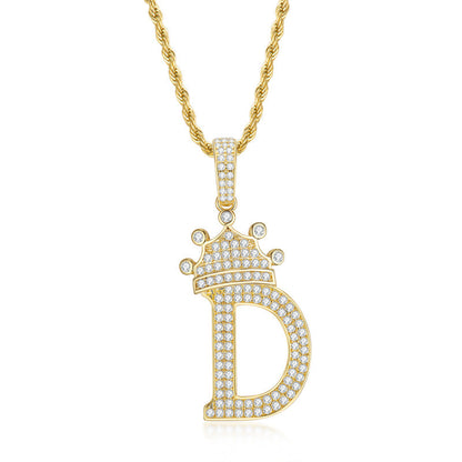 925 Sterling Silver Round Cut Created Diamond Hip Hop Micro Pave The Letter D Pendant Necklace 2