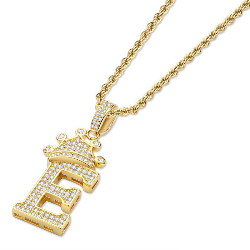 925 Sterling Silver Round Cut Created Diamond Hip Hop Micro Pave The Letter E Pendant Necklace 3