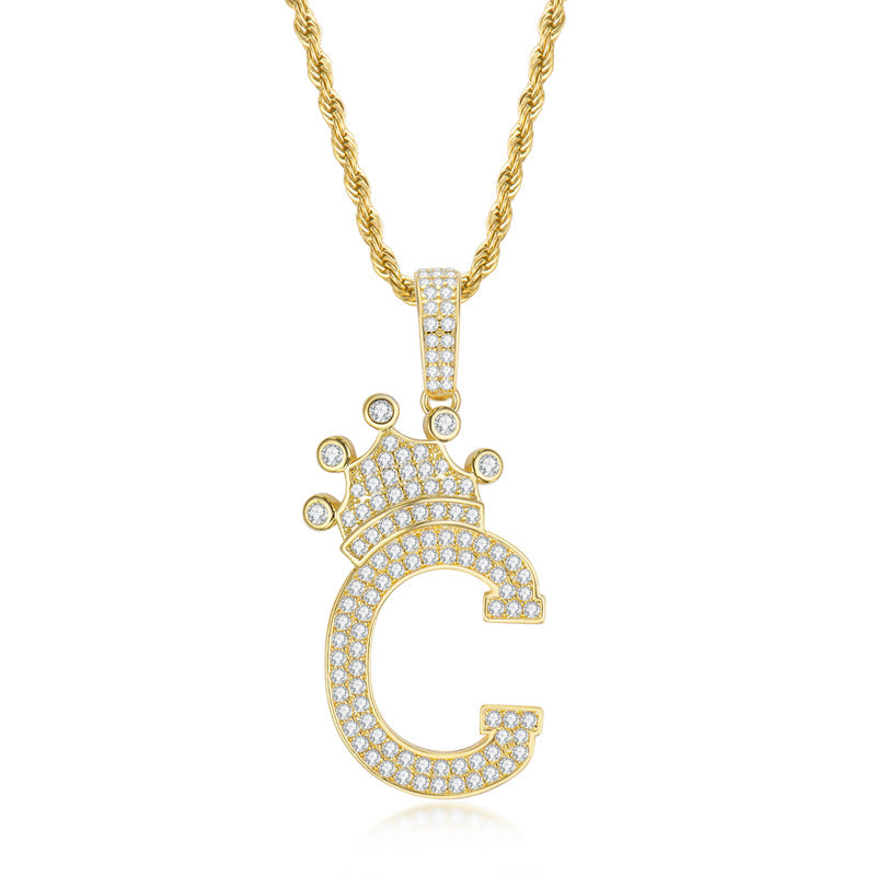 925 Sterling Silver Round Cut Created Diamond Hip Hop Micro Pave The Letter C Pendant Necklace 2