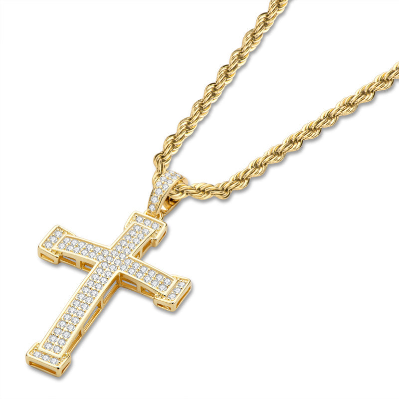 925 Sterling Silver Personalized Cross Created CZ Hip Hop Charm Pendant Necklace 3