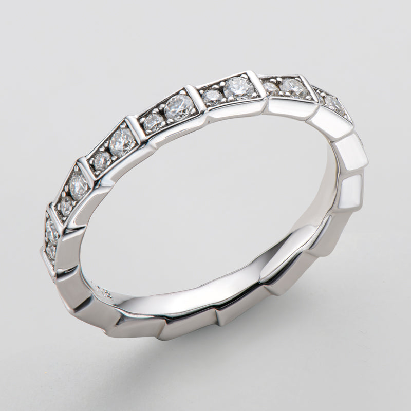 925 Sterling Silver Round Cut CZ Mechanical Snake Eternity Ring 8