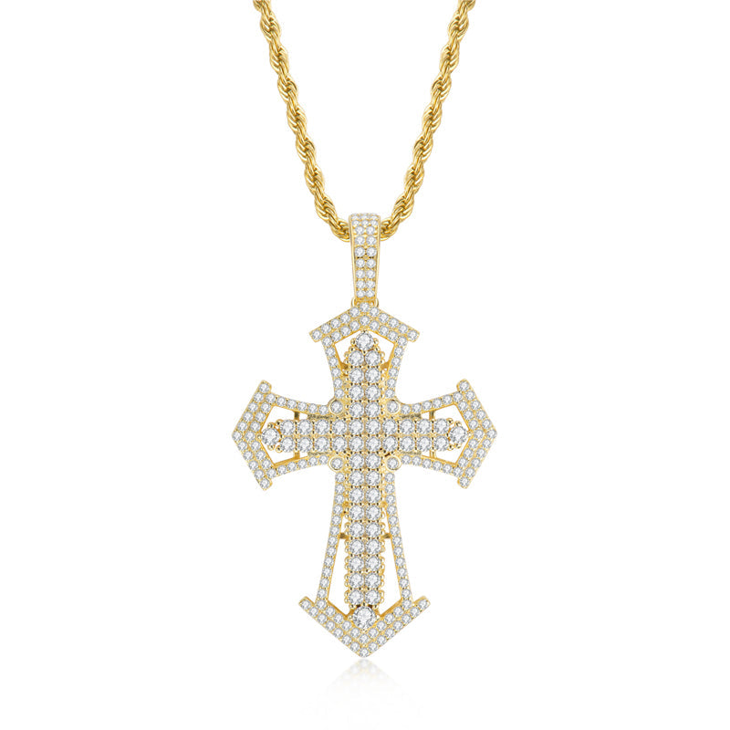 925 Sterling Silver Created Diamond Personalized Cross Luxury Hip Hop Pendant Necklace 3