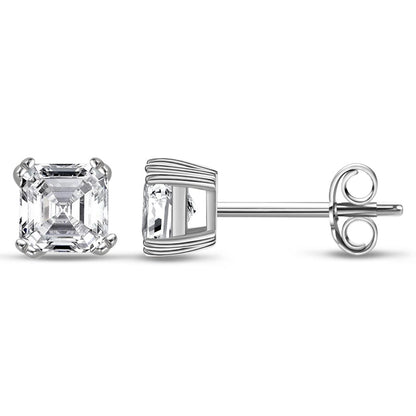 925 Sterling Silver Asscher Cut Cubic Zirconia Classic Stud Earrings 3