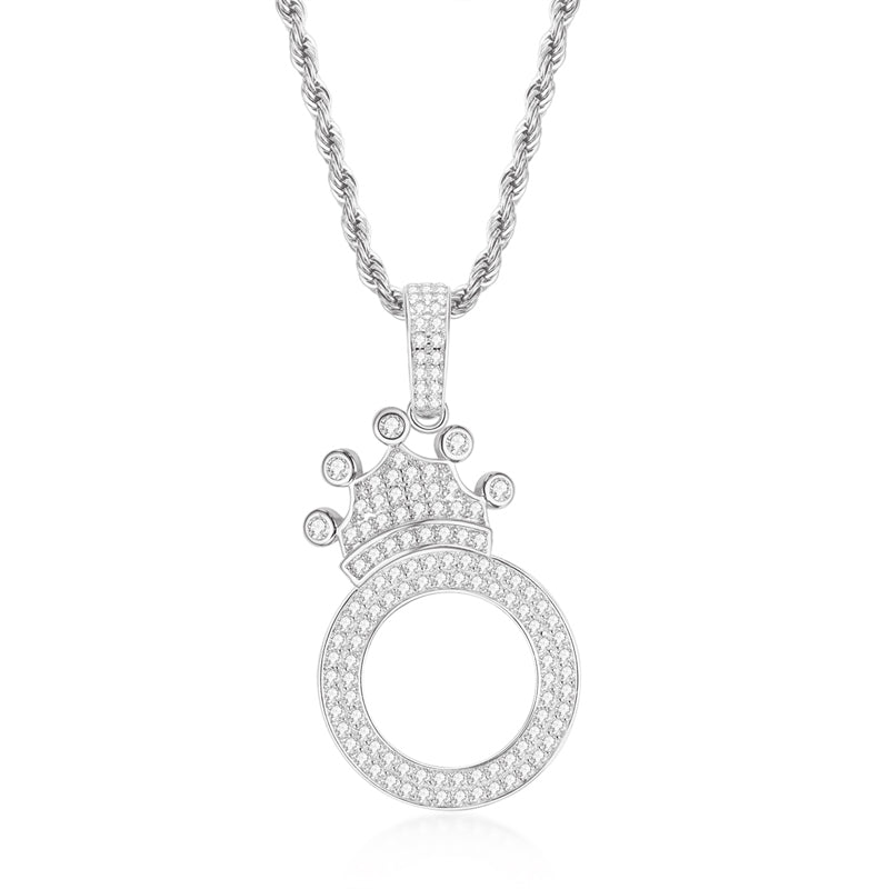 925 Sterling Silver Round Cut Created CZ Hip Hop Micro Pave The Letter O Pendant Necklace 1